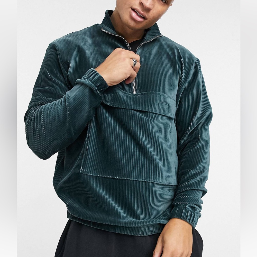 Pull Over Oversized Half Zip Sweater in Velour Cord